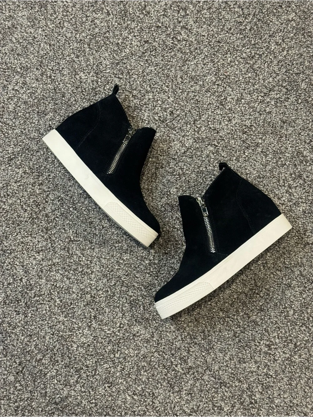 Steve Madden Black Suede Hidden Wedge Zip Sneakers